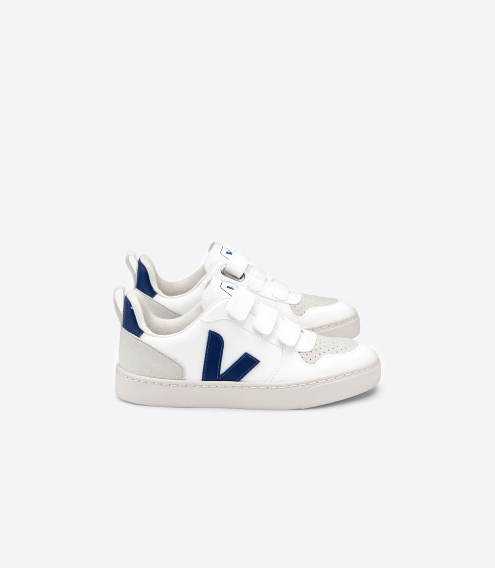 Veja Trainers Kids White/Blue - V-10 Velcro Cwl - BPVK-86293